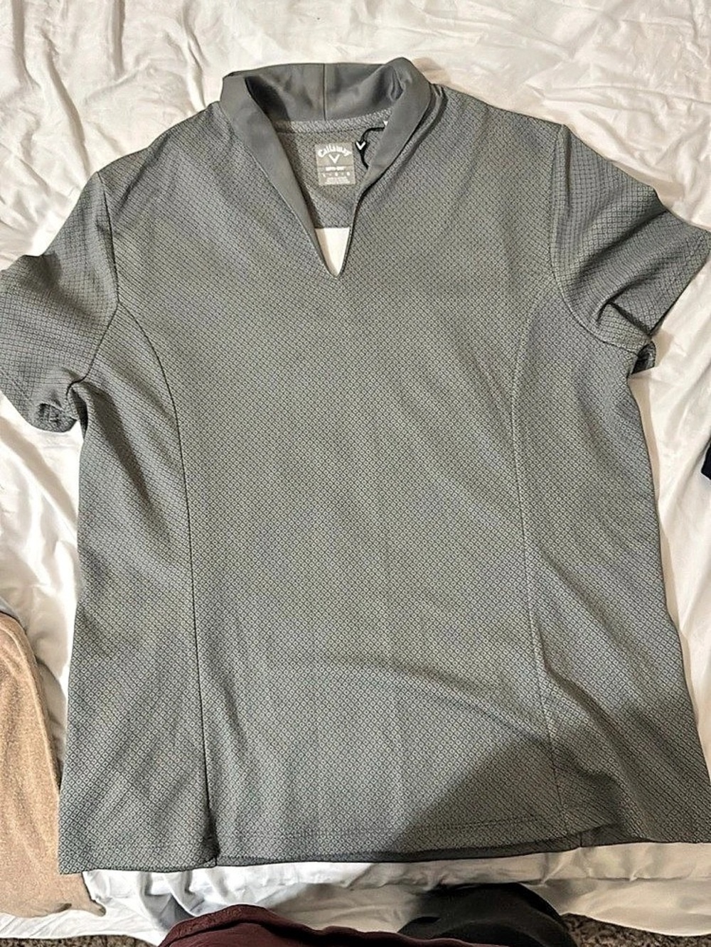 Callaway Opti-Dri Geometric Print Mock Neck Polo Gray Large